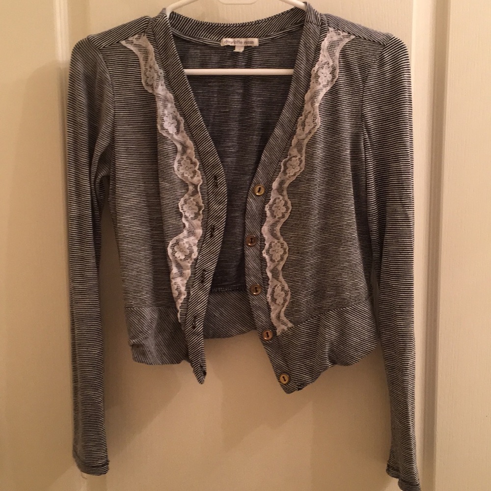 Navy blue and white striped cardigan